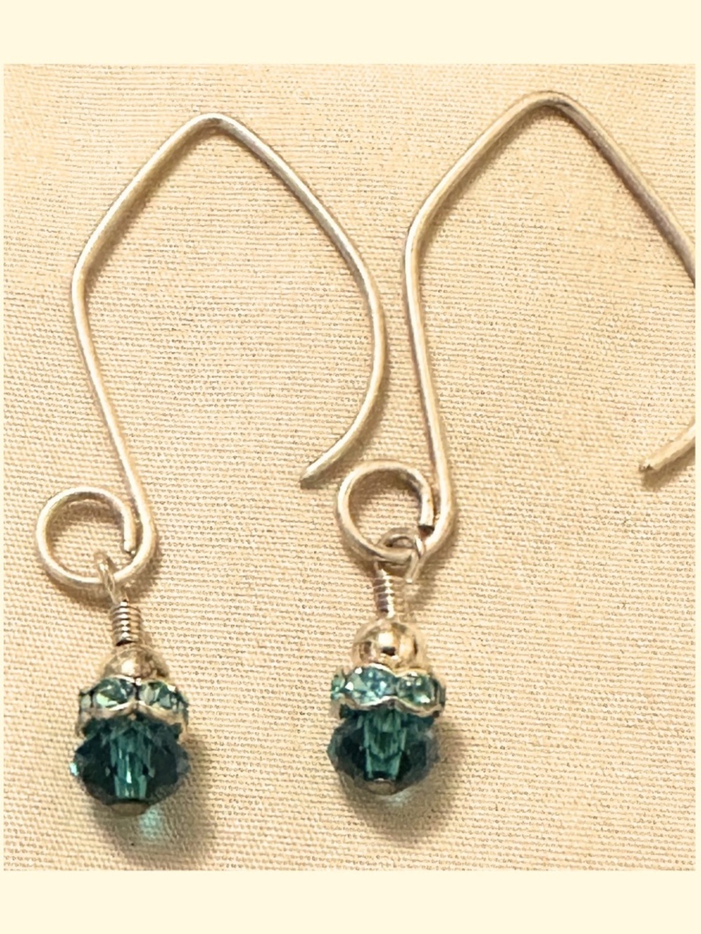 Handmade Teal Faceted Bead Rhinestone Dangle Earrings Stainless Steel Hooks